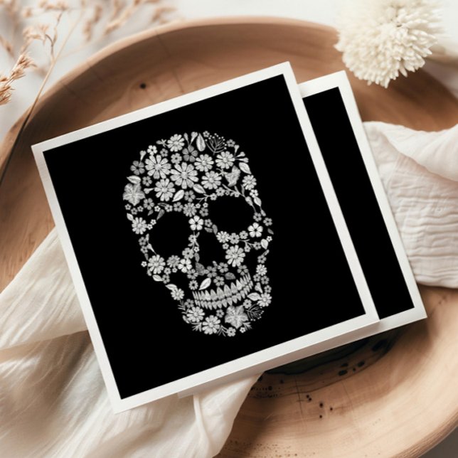 Guardanapo De Papel Cranio de Flor Preta de Halloween (Criador carregado)