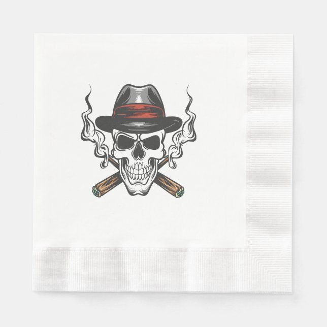 Guardanapo De Papel Crânio de gângster com chapéu fedora (Frente)