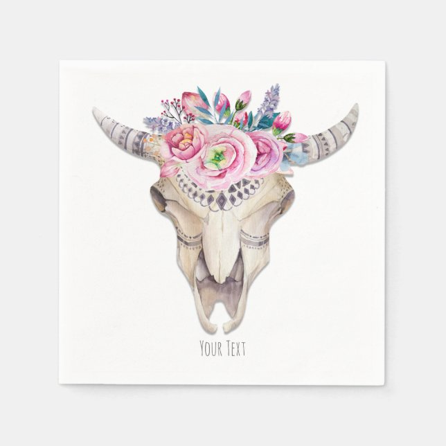Guardanapo De Papel Crânio de Vaca Floral Rústico Boho Chic Festa Pers (Frente)