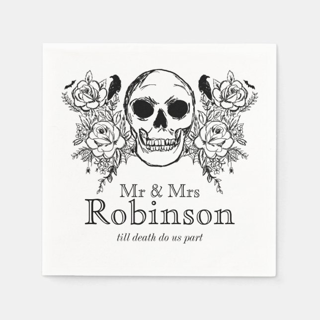 Guardanapo De Papel Crânio floral até a morte nos separamos de napkin (Frente)