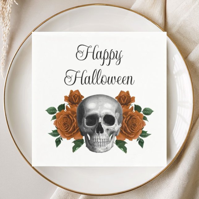Guardanapo De Papel Cranio Floral Gótico Halloween (Gothic Floral Skull Halloween Napkins)