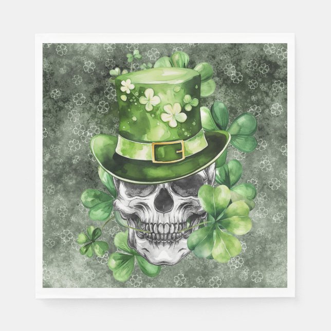 Guardanapo De Papel Cranio Vívido com Ilustração de Chapéu Verde (Frente)