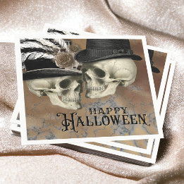Guardanapo De Papel Crânios Góticos no Chapéu Vintage Halloween