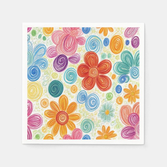 Guardanapo De Papel Crayon Doodle Daisy Design (Frente)