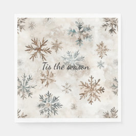Guardanapo De Papel Cream Blue Brown Snowflakes Christmas