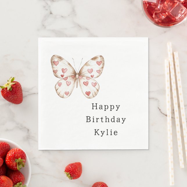 Guardanapo De Papel Cream Butterfly Hearthday (Insitu)