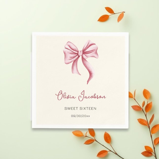 Guardanapo De Papel Cream Pink Bow Girl Sweet 16 Birthday Party (Criador carregado)