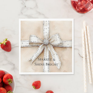 Guardanapo De Papel Cream White Silver Glitzy Glam Arco Aniversário