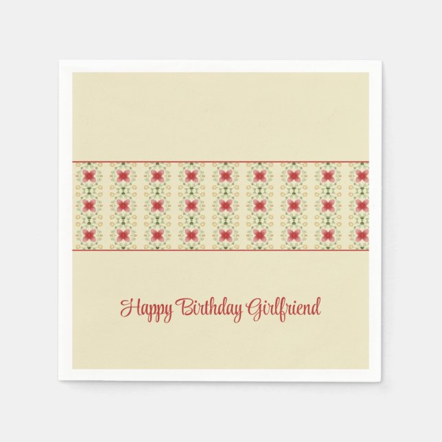 Guardanapo De Papel Creme com padrão rosa e verde (Frente)