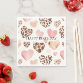 Guardanapo De Papel Creme cor-de-rosa Corações Leopardo Castanho Anive