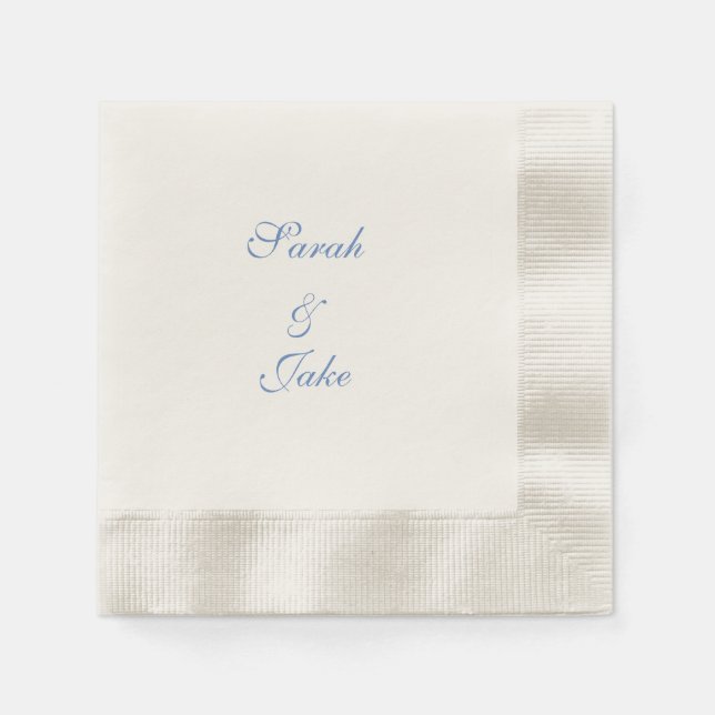 Guardanapo De Papel Creme de casamento cunhado texto azul (Frente)