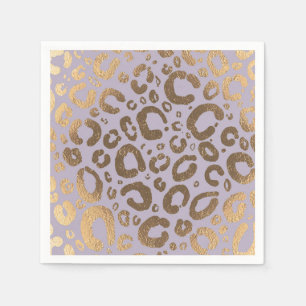 Guardanapo De Papel Creme Dourado Lavanda Glam Estampa de Leopardo Chá