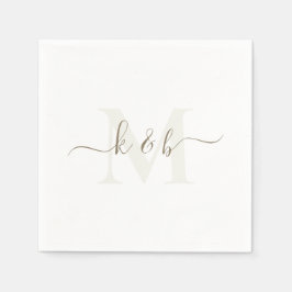 Guardanapo De Papel Creme e Dourado Monograma Swash Script White Cocta