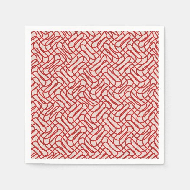 Guardanapo De Papel Creme E Padrão De Linha De Abstrato Vermelho (Frente)