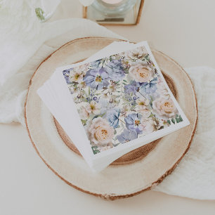 Guardanapo De Papel Creme Floral Azul Empoeirado