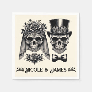 Guardanapo De Papel Creme Preto e Dourado Vintage Esqueleto Casamento