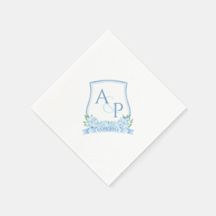 Guardanapo De Papel Crest de Casamento Clássico de Hortênsia Azul em A