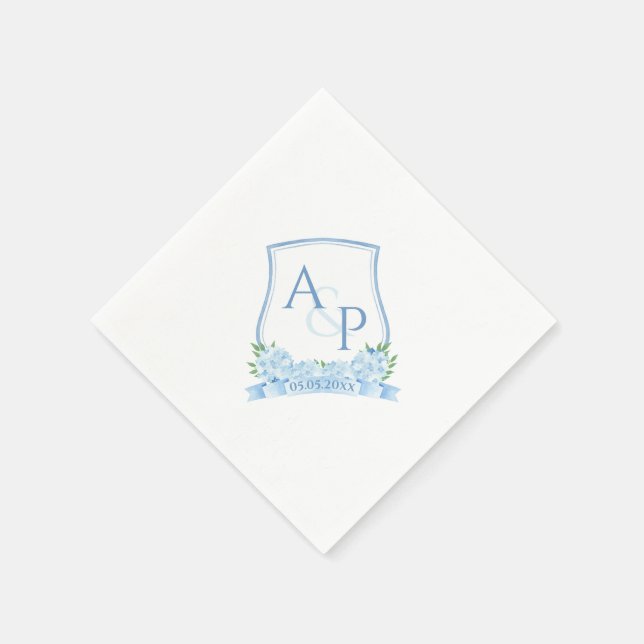 Guardanapo De Papel Crest de Casamento Clássico de Hortênsia Azul em A (Canto)