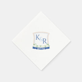 Guardanapo De Papel Crest De Casamento Costeiro Branco E Azul