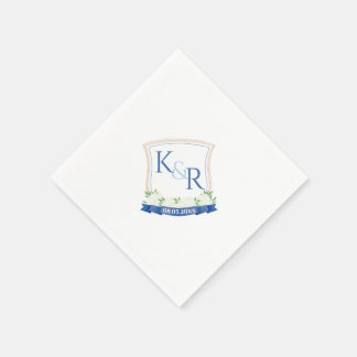 Guardanapo De Papel Crest De Casamento Costeiro Branco E Azul