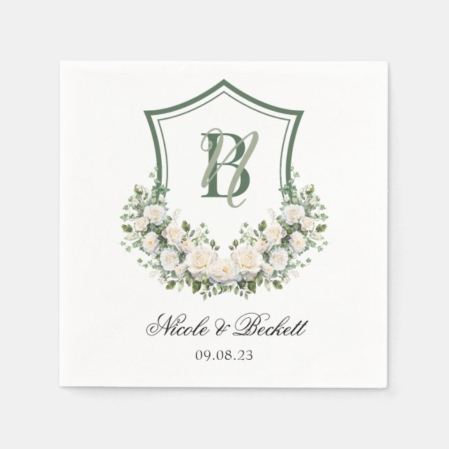 Guardanapo De Papel Crest de Flores Brancas Casamento (Frente)