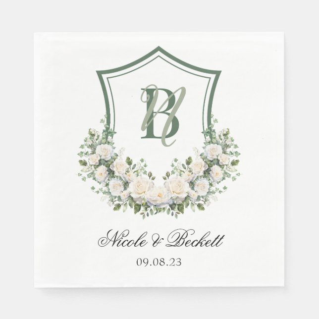 Guardanapo De Papel Crest de Flores Brancas Casamento (Frente)