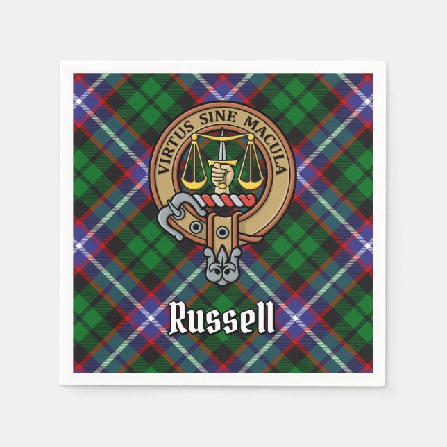 Guardanapo De Papel Crest do Clã Russell sobre Tartan (Frente)