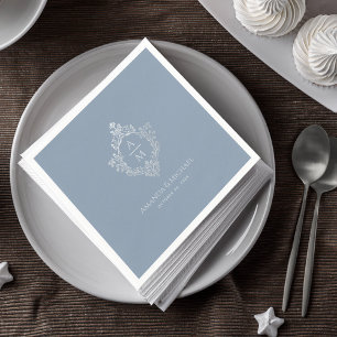 Guardanapo De Papel Crest Dusty Blue Casamento Monograma Elegante Vint