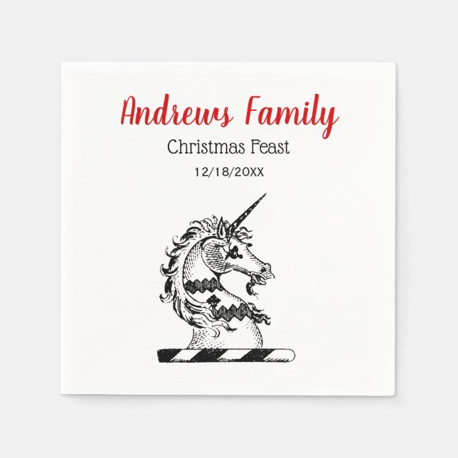 Guardanapo De Papel Crest Emblem Chefe Heráldico do Unicórnio Natal Xm (Frente)