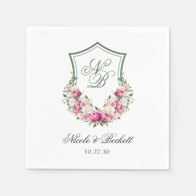 Guardanapo De Papel Crest Floral Rosa Casamento (Frente)
