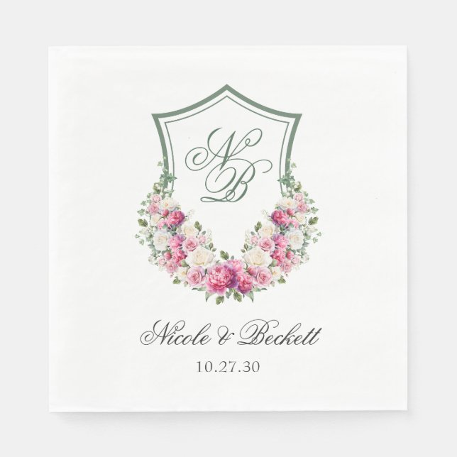 Guardanapo De Papel Crest Floral Rosa Casamento (Frente)