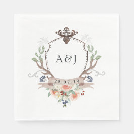 Guardanapo De Papel Crest Monograma Casamento Floresta Aquarela Louro