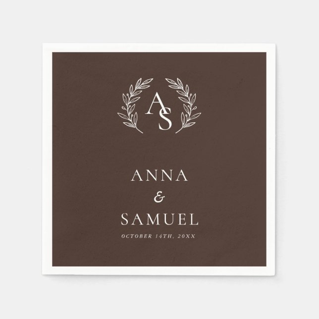 Guardanapo De Papel Crest Monograma Chocolate Marrom e Branco Casament (Frente)