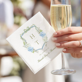 Guardanapo De Papel Crestas de Hortênsia Azul Casamento Monograma