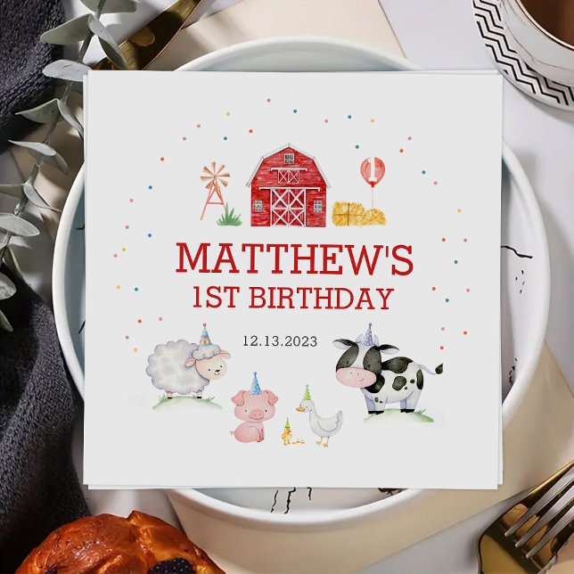 Guardanapo De Papel Criações de Meninos Animais Vermelhos Aniversário (Criador carregado)