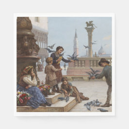 Guardanapo De Papel Crianças alimentando pombos em Veneza (por Paolett