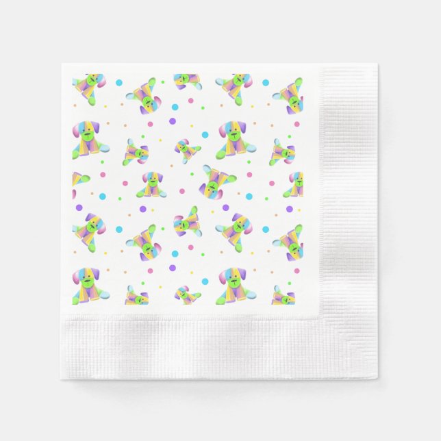 Guardanapo De Papel crianças arco-íris cachorro cachorrinho bolinhas c (Frente)