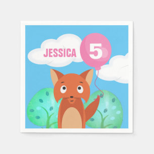 Guardanapo De Papel Crianças de Raposa e Balões Personalizadas Anivers