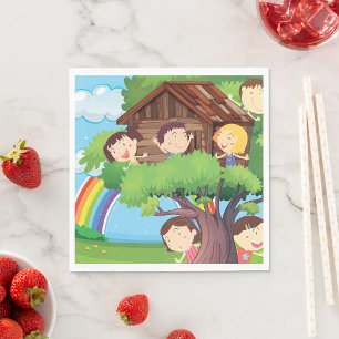Guardanapo De Papel Crianças Em Um Treehouse