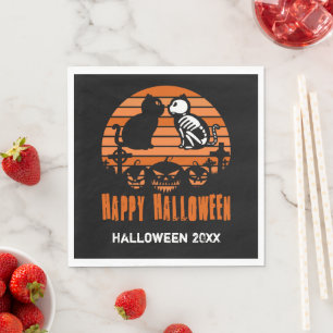 Guardanapo De Papel Crianças Feliz Halloween Skeleton Cat Retro Sunset
