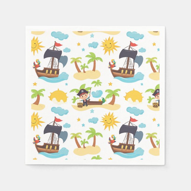 Guardanapo De Papel Crianças: Festa de Padrão de Nave Pirata (Frente)