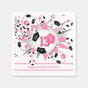 Guardanapo De Papel crianças jogando futebol preto rosa no aniversário