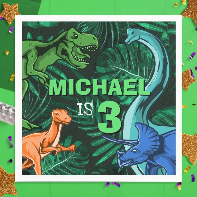 Guardanapo De Papel Crianças Personalizáveis Jassic Dino Dinossaur Ani (Customizable Kids Jurassic Dino Dinosaur Birthday Napkins)