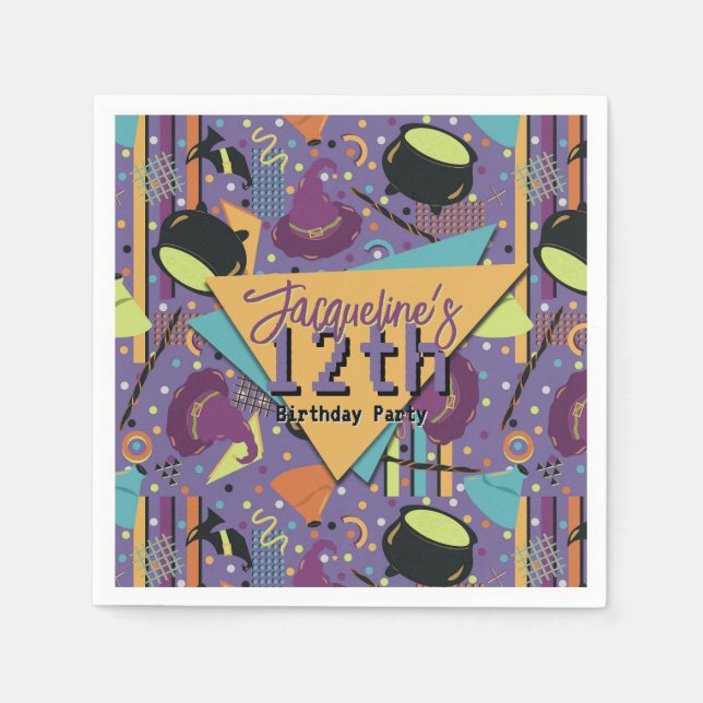 Guardanapo De Papel Crianças Roxo Retro Witchy Halloween Aniversário (Frente)