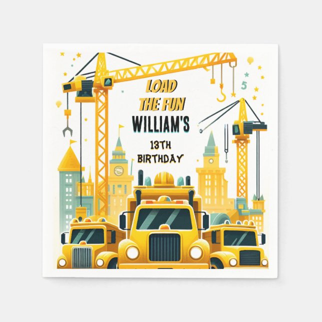 Guardanapo De Papel crianças Simples caminhões de construção 5 anivers (Frente)