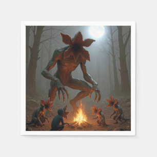 Guardanapo De Papel Criaturas Demogorgon em torno de uma fogueira