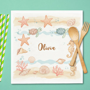 Guardanapo De Papel Criaturas Marinhas Bebês em Aquarela Caprichosa