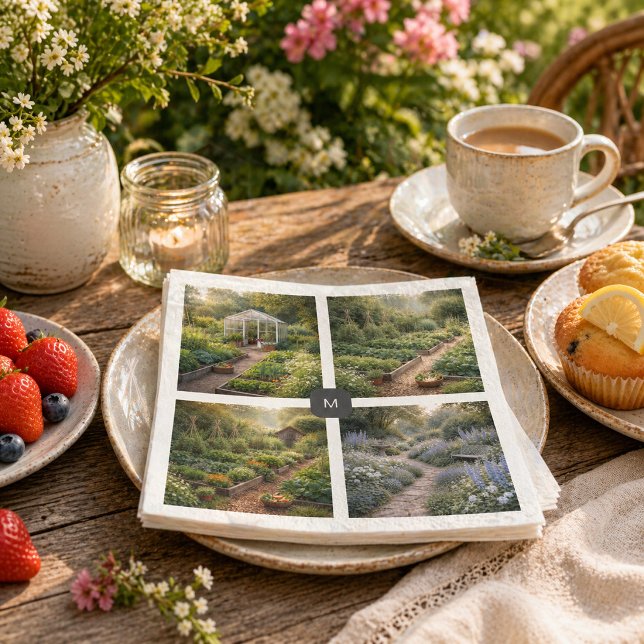 Guardanapo De Papel Crie fotos de seu próprio jardim monogramadas (Create your own garden photos monogrammed napkins. You can add your own photos and monogram.)