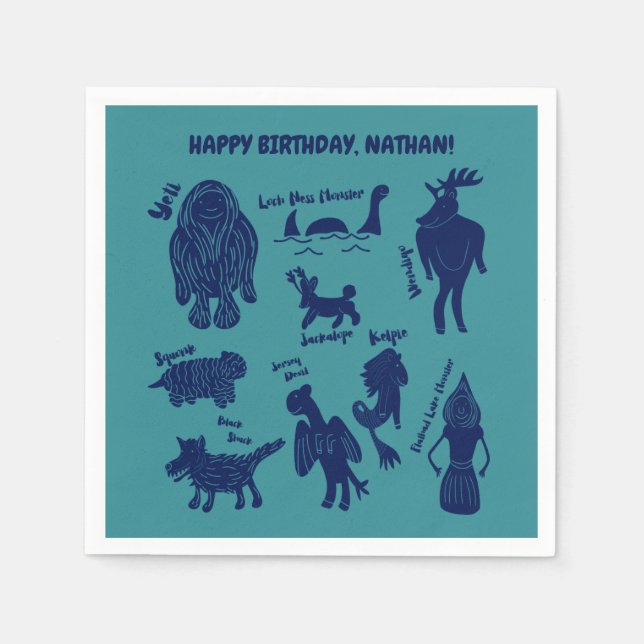 Guardanapo De Papel Criptids Criptozoológicos Monstros de Cartoon Nap  (Frente)