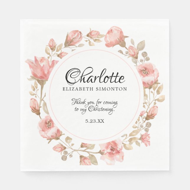 Guardanapo De Papel Criptografia Personalizada de Rosa de Aquarela Ros (Frente)